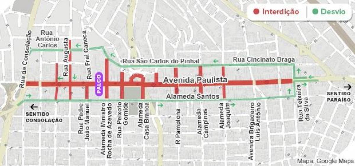 Mapa avenida Paulista w Sao Paulo