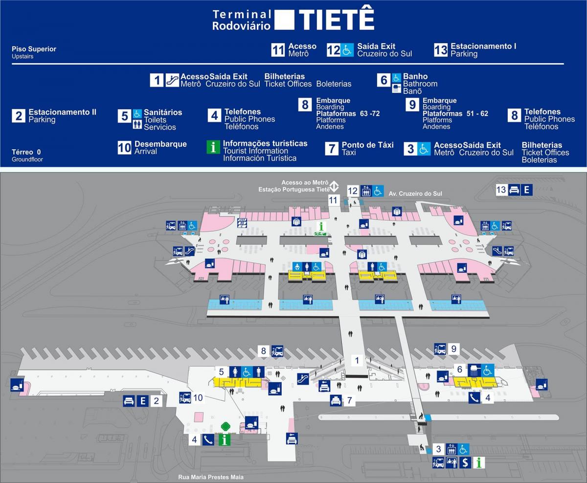 Mapa terminalu autobusowego Тиете - najwyższe piętro