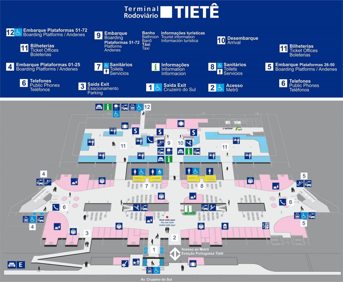 Mapa terminalu autobusowego Тиете