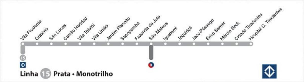 Mapa metra w Sao Paulo - linia 15 - srebrny
