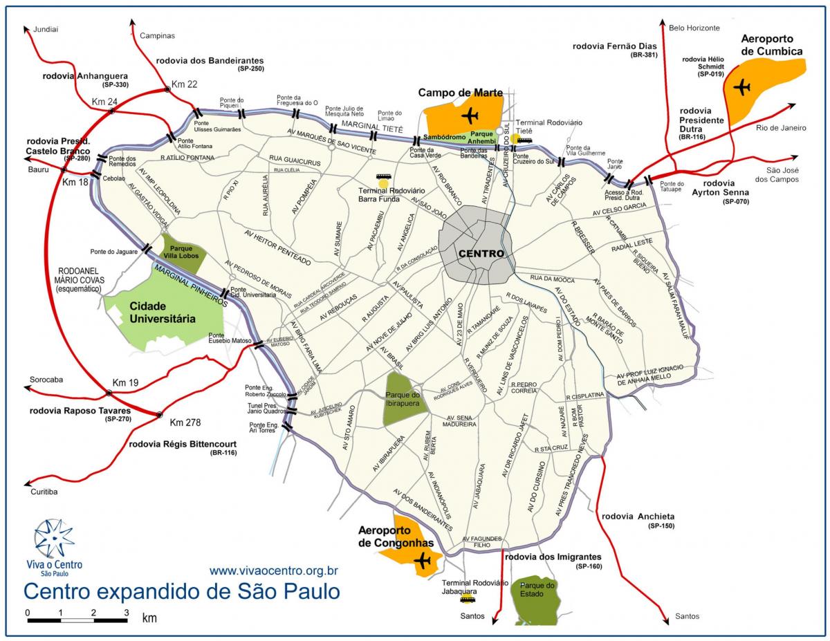 Karta dużej Sao Paulo centrum