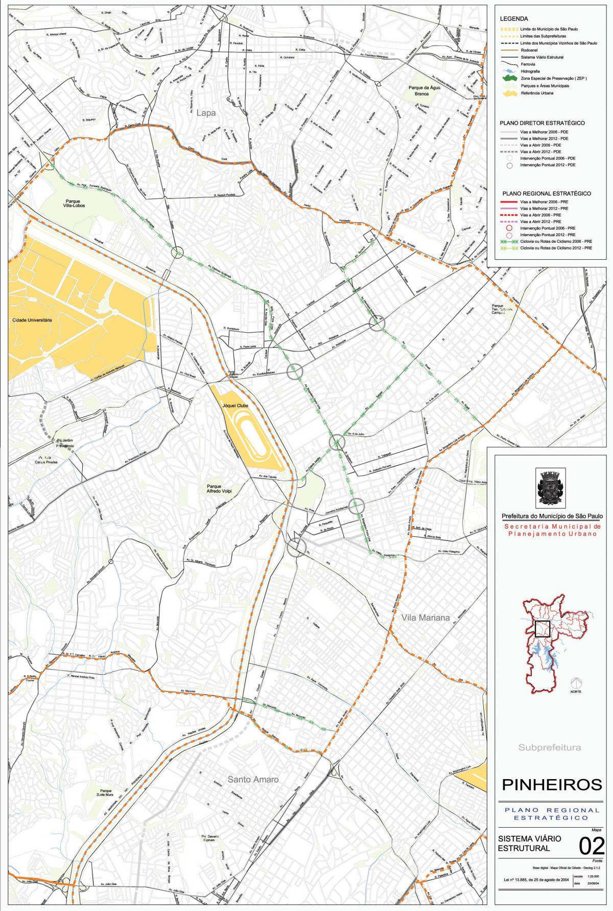 Mapa Пинхейрос miasta Sao Paulo - dróg
