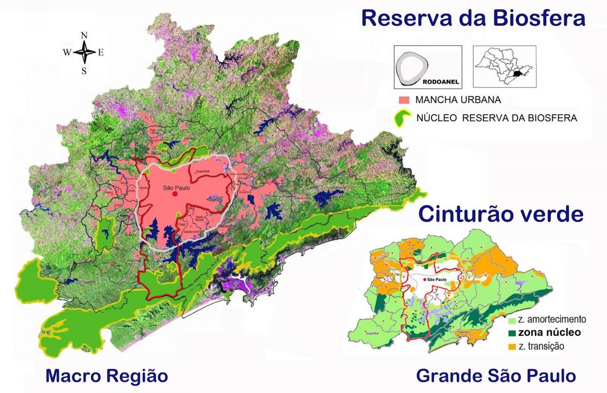 Mapa rezerwatu przyrody zielonego pasa Sao Paulo