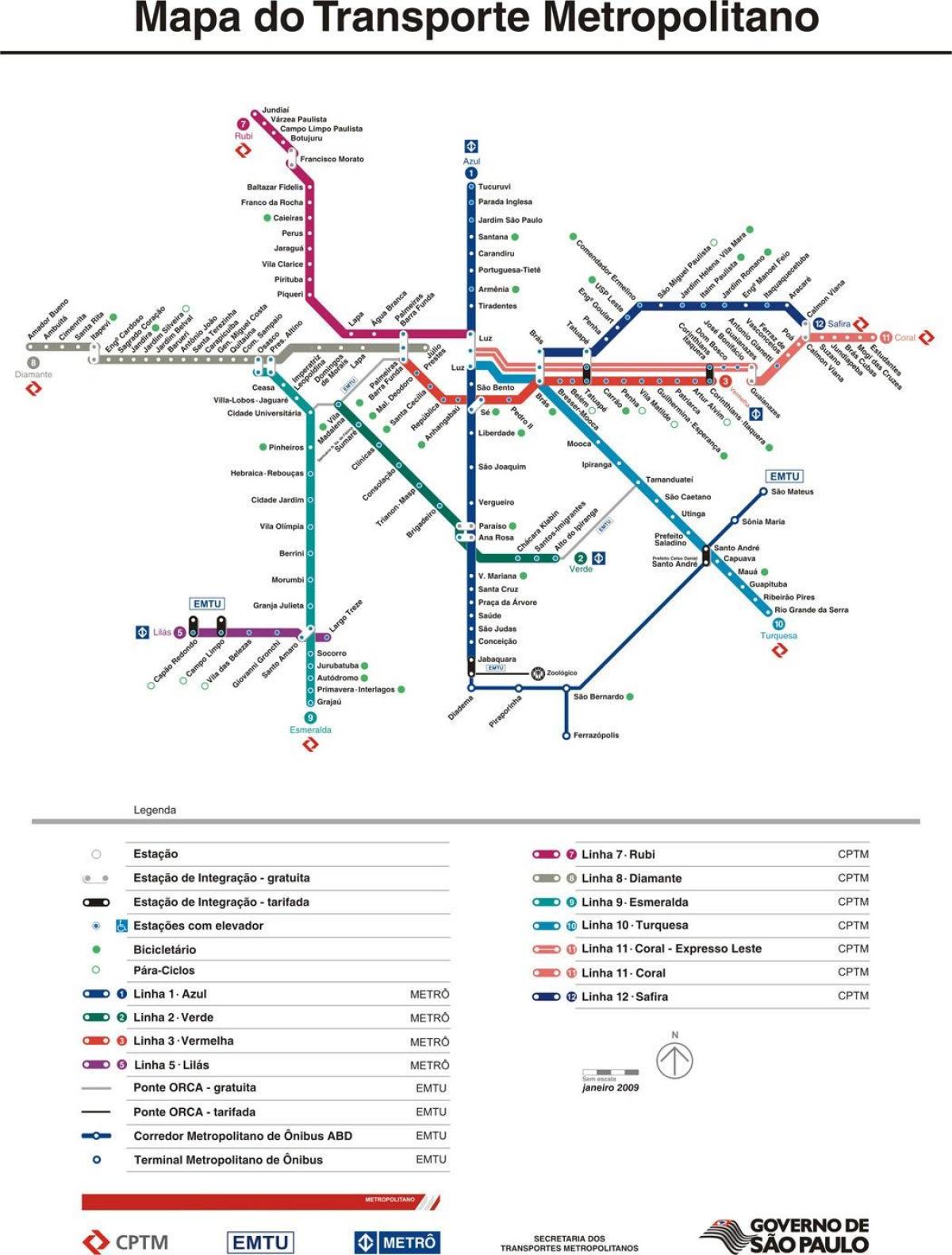 Mapa Sao Paulo CPTM transportu
