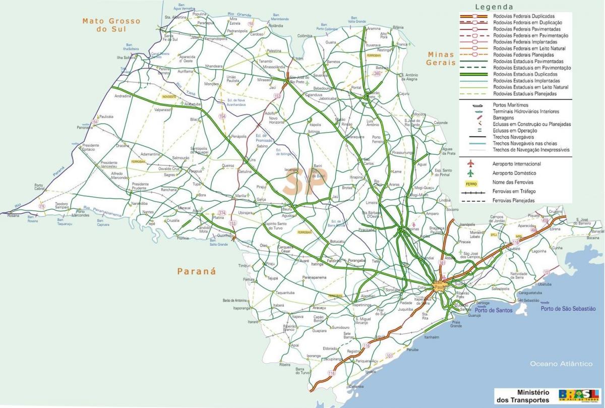 Mapa dróg samochodowych w Sao Paulo