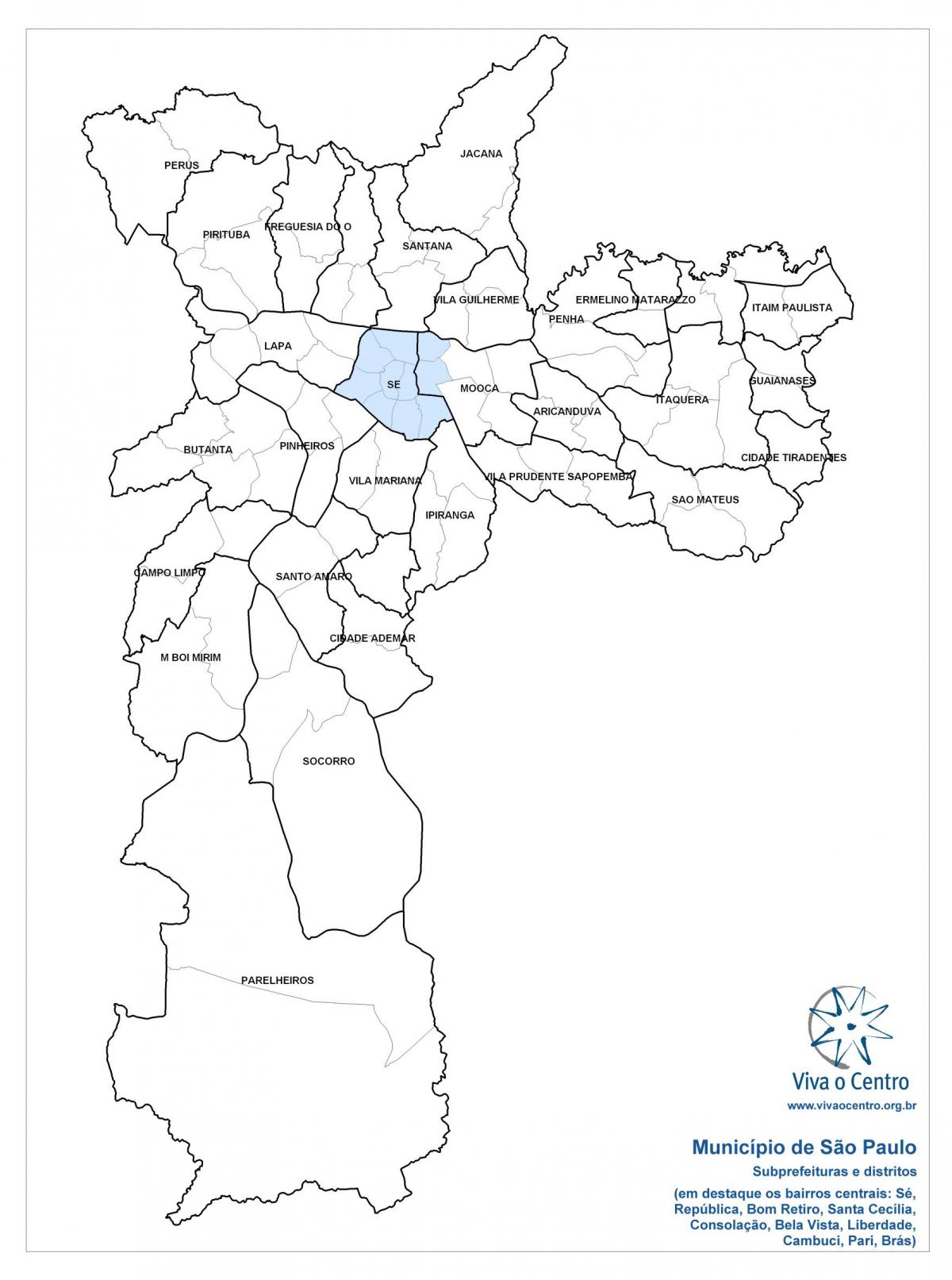 Mapa środkowej strefie Sao Paulo