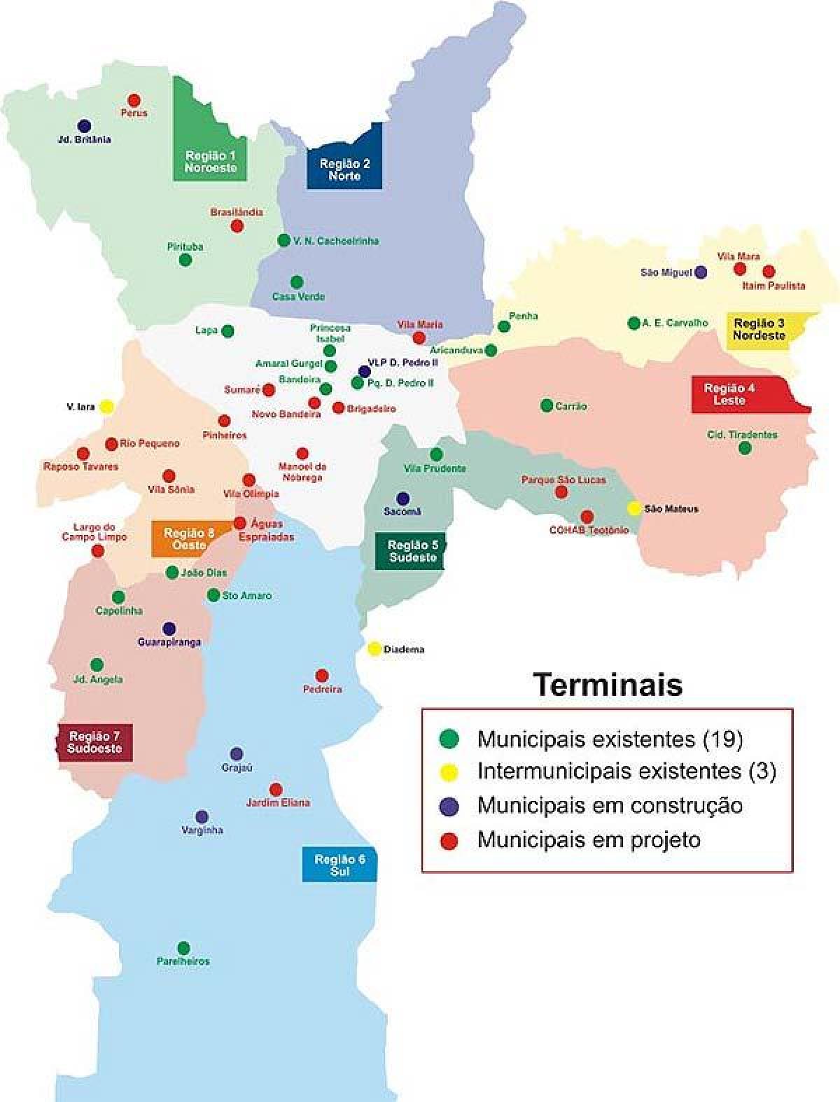 Mapa terminali autobus São Paulo