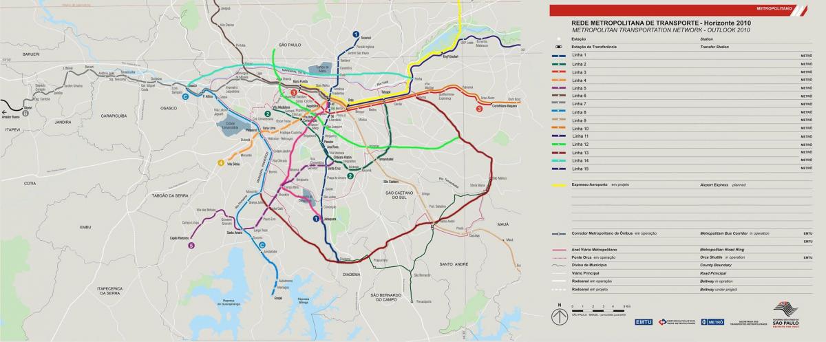 Mapa sieci transportowej Sao Paulo