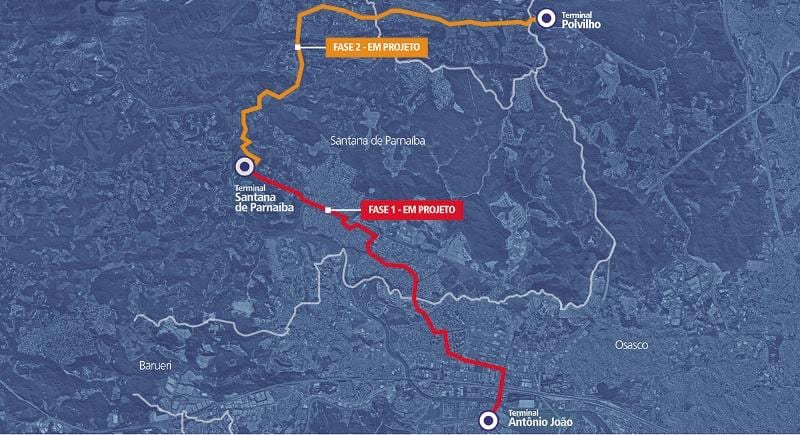 Mapa коредоре BRT metropolitano Alphaville-Кажамар