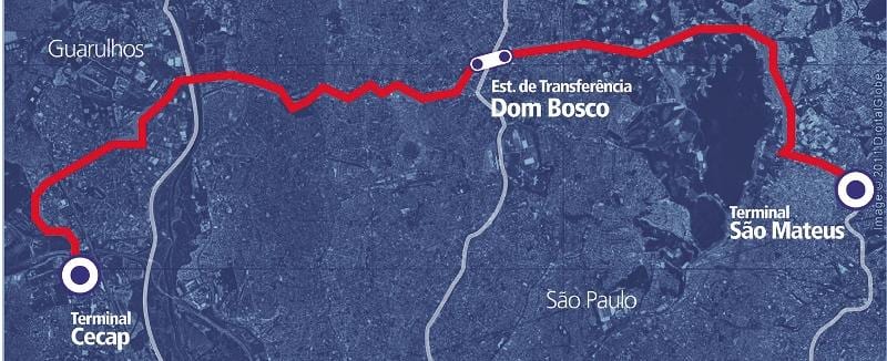 Mapa obwodzie metropolitano коредоре BRT Wschodni