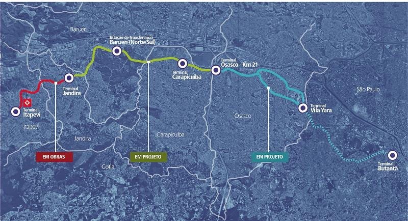 Mapa коредоре metropolitano Itapevi