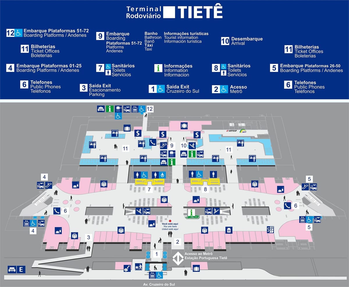 Mapa terminalu autobusowego Тиете