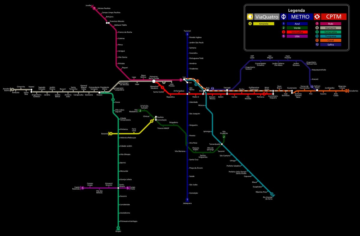 Mapa metra w Sao Paulo CPTM