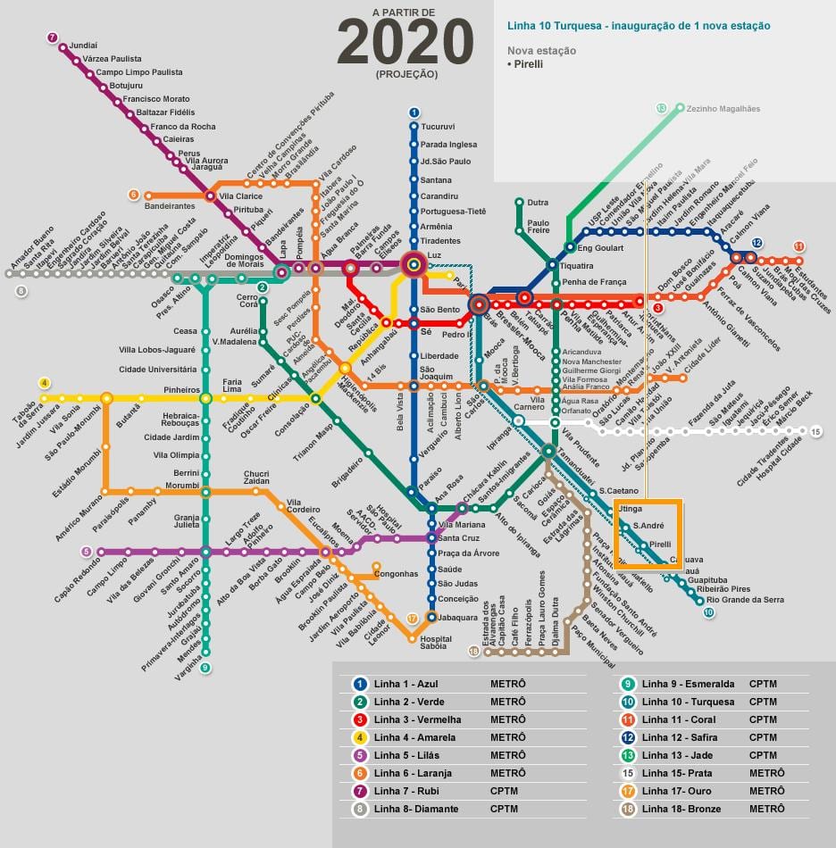 Mapa metra w Sao Paulo