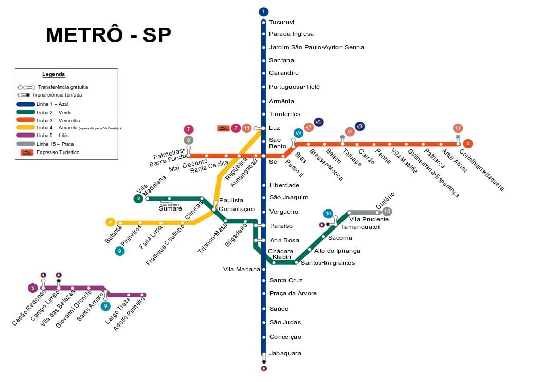 Mapa metra w Sao Paulo