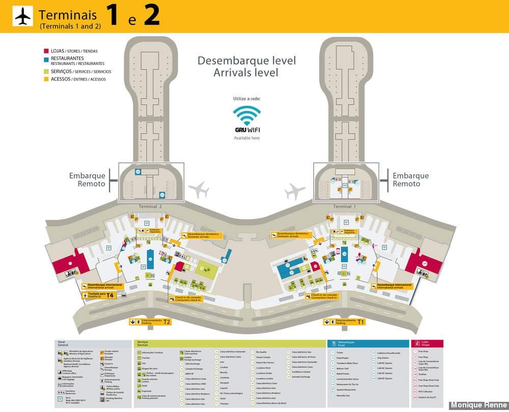 Mapa Międzynarodowy port lotniczy São Paulo-guarulhos - terminale 1 i 2