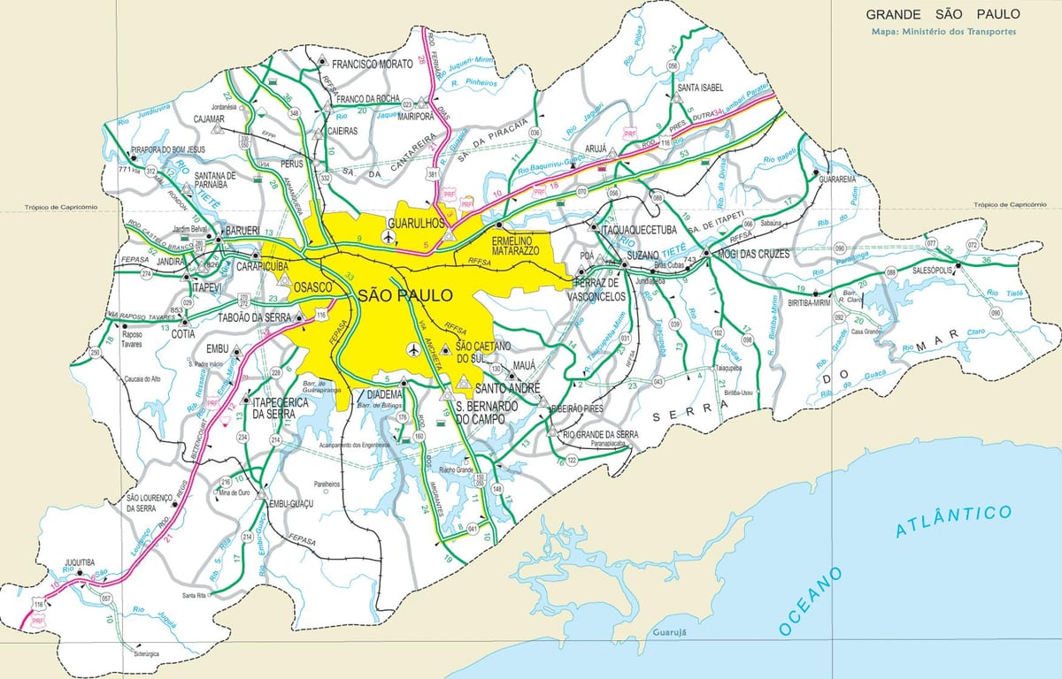 Mapa dróg obrzeżach Sao Paulo