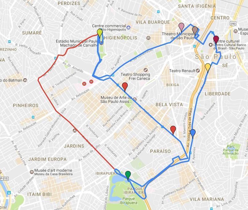 Mapa okrągłe turismo Sao Paulo - line