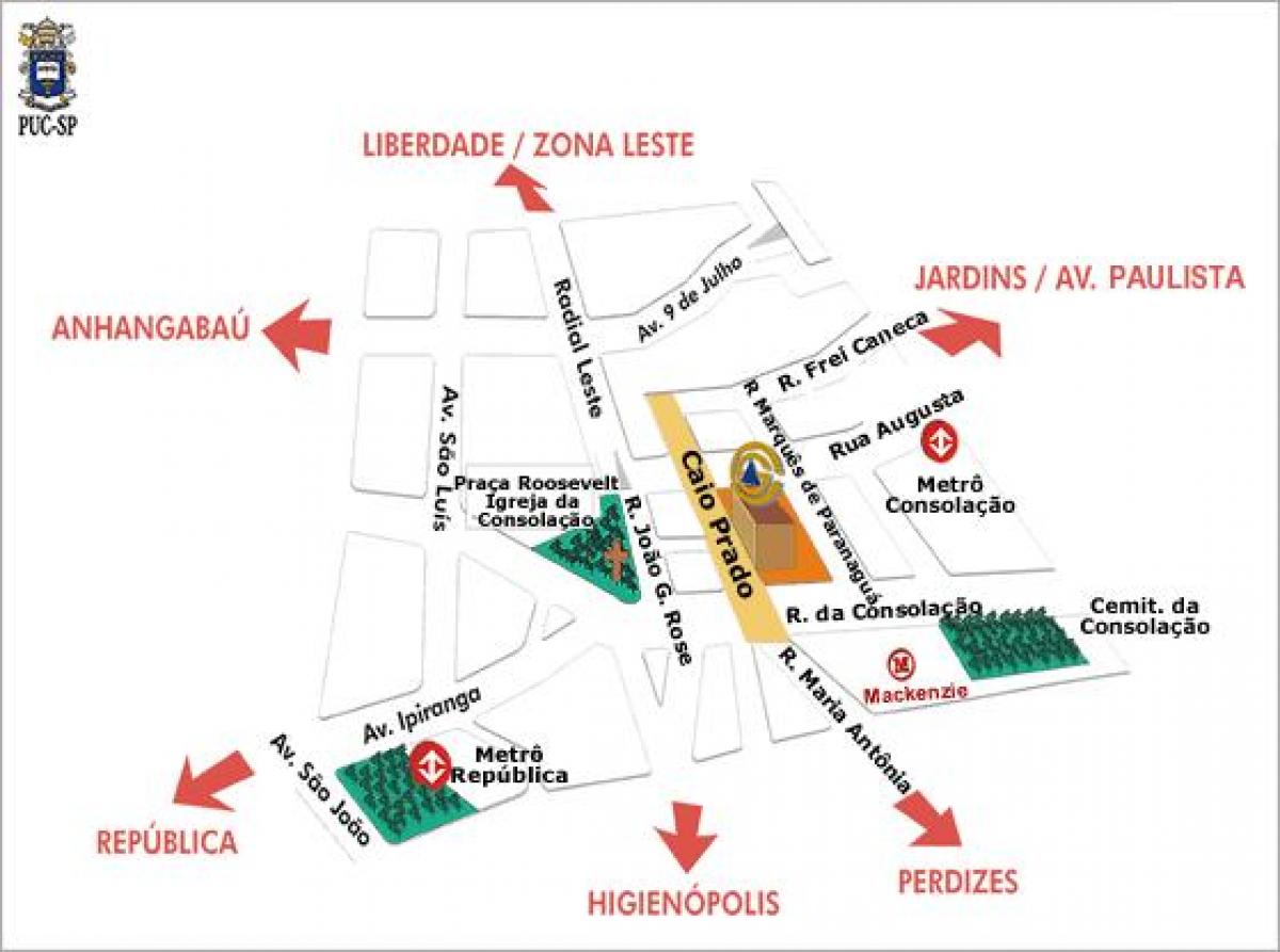 Mapa papieskiego katolickiego uniwersytetu w Sao Paulo