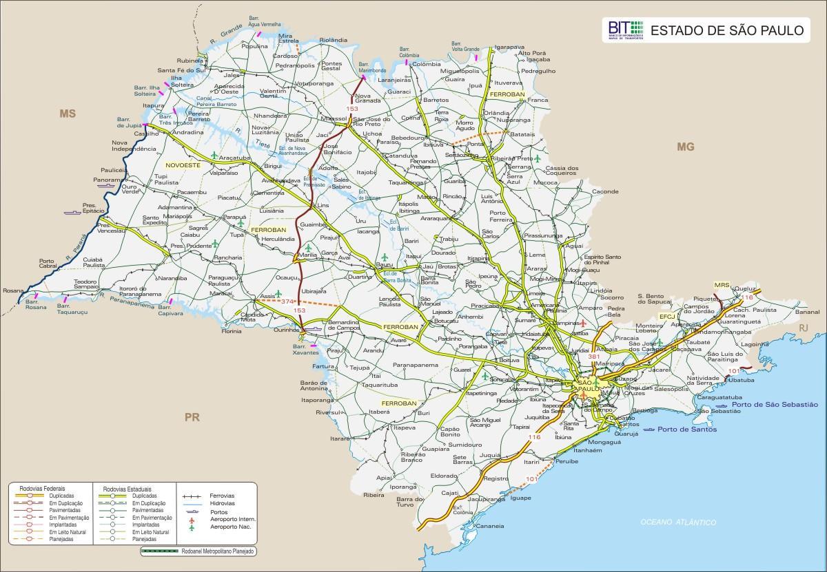 Mapa stanu Sao Paulo autostrady