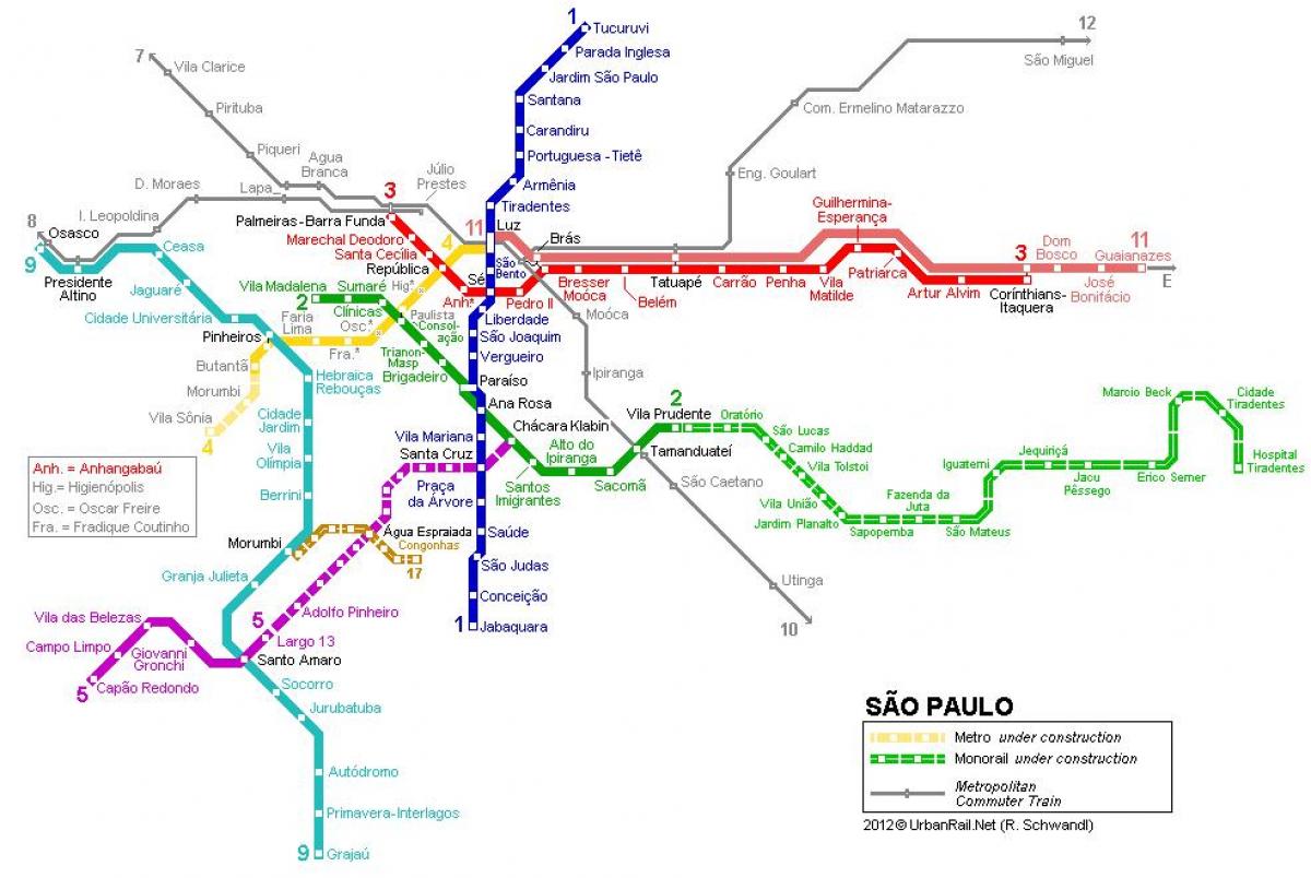 Mapa Sao Paulo jednotorowe