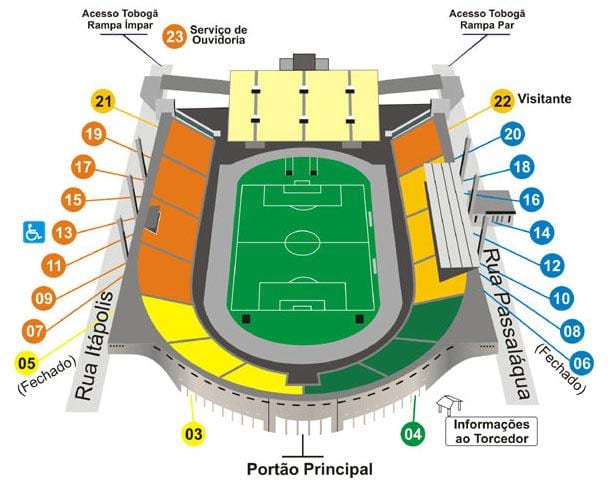 Mapę stadionu Пакаэмбу w Sao Paulo
