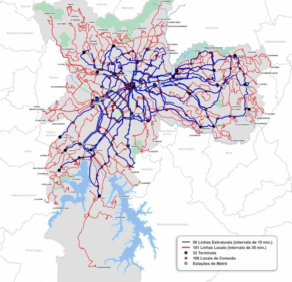 Mapa terminali autobus São Paulo