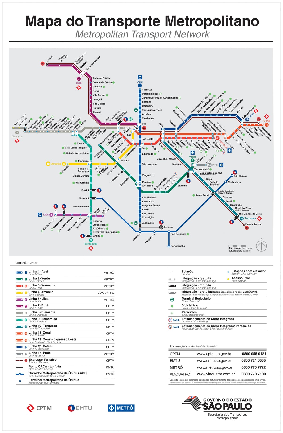 Mapa transportu Sao Paulo - EMTU/SP - metra - CPTM