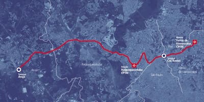 Mapa коредоре BRT metropolitano obwodzie Alto Тиете