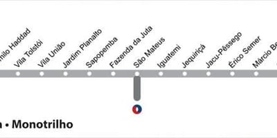 Mapa metra w Sao Paulo - linia 15 - srebrny
